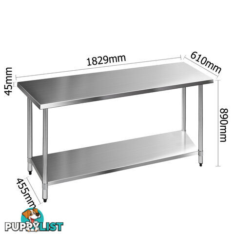 430 Stainless Steel Kitchen Work Bench Table 1829mm