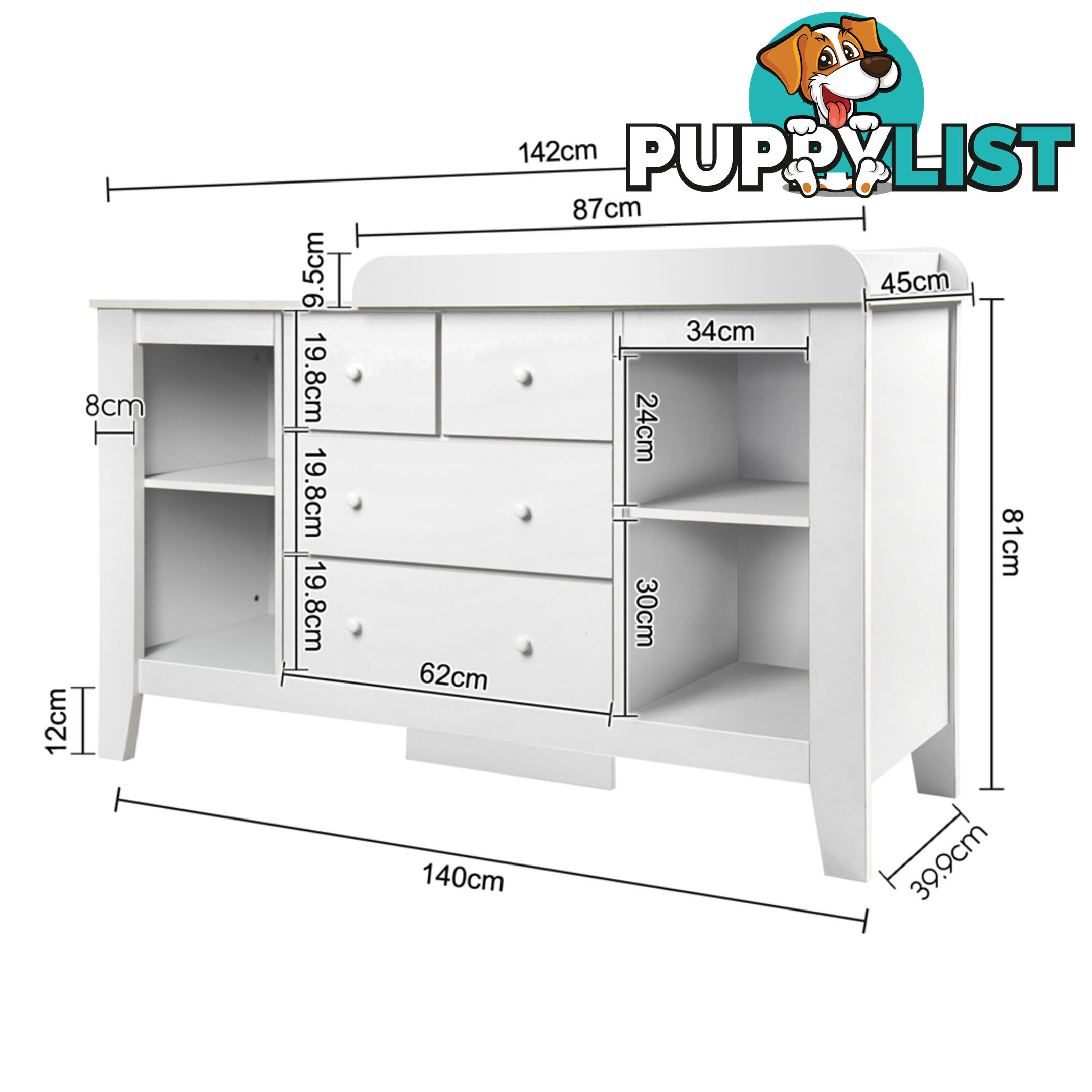 Drawer Baby Chest Change Table Dresser Cabinet White