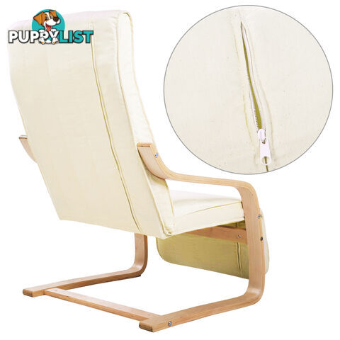 Birch Bentwood Adjustable Lounge Arm Chair w/ Fabric Cushion Beige