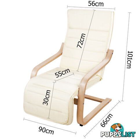 Birch Bentwood Adjustable Lounge Arm Chair w/ Fabric Cushion Beige