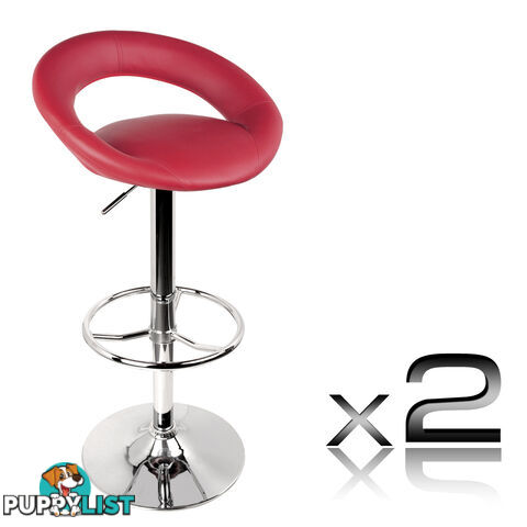 Set of 2 PU Leather Kitchen Bar Stool Red