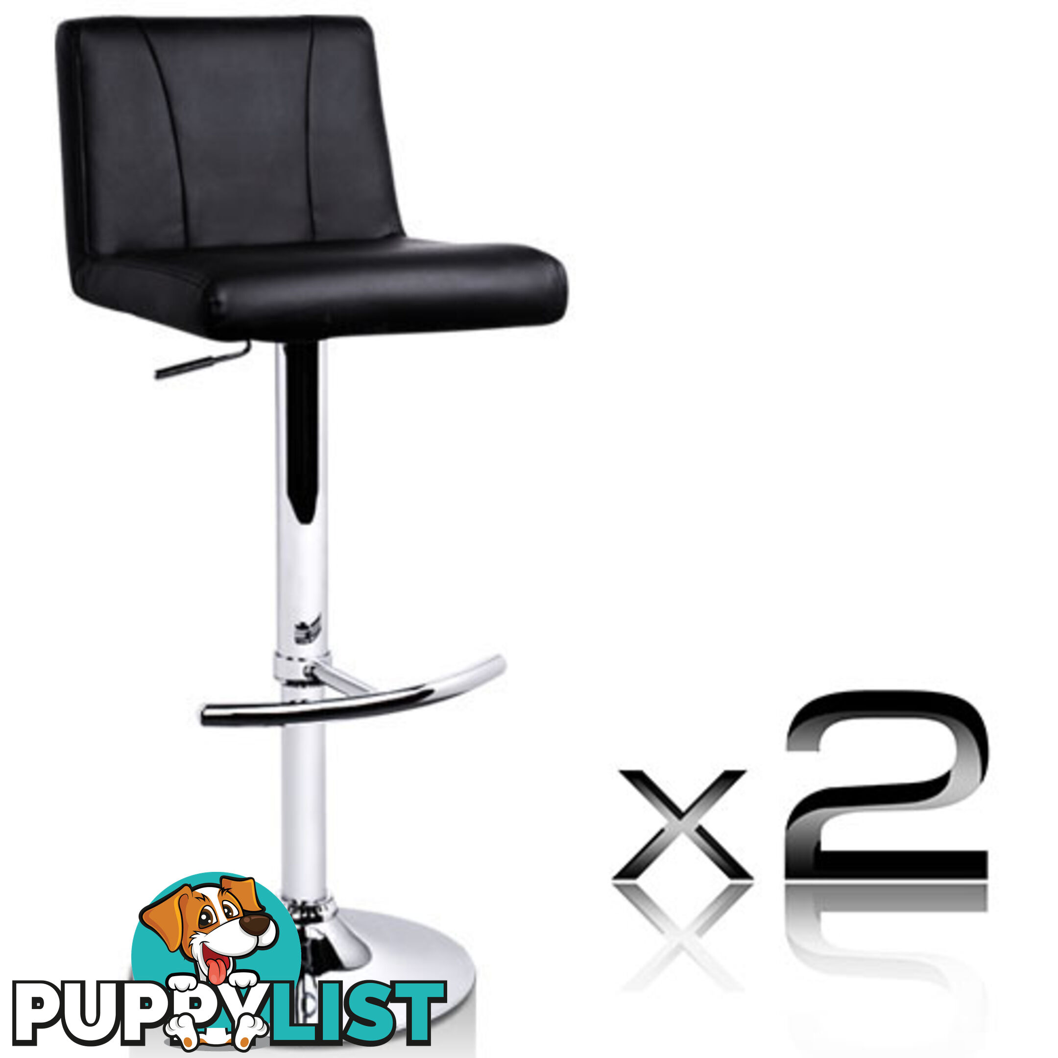 Set of 2 PU Leather Kitchen Bar Stool Black