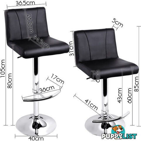 Set of 2 PU Leather Kitchen Bar Stool Black