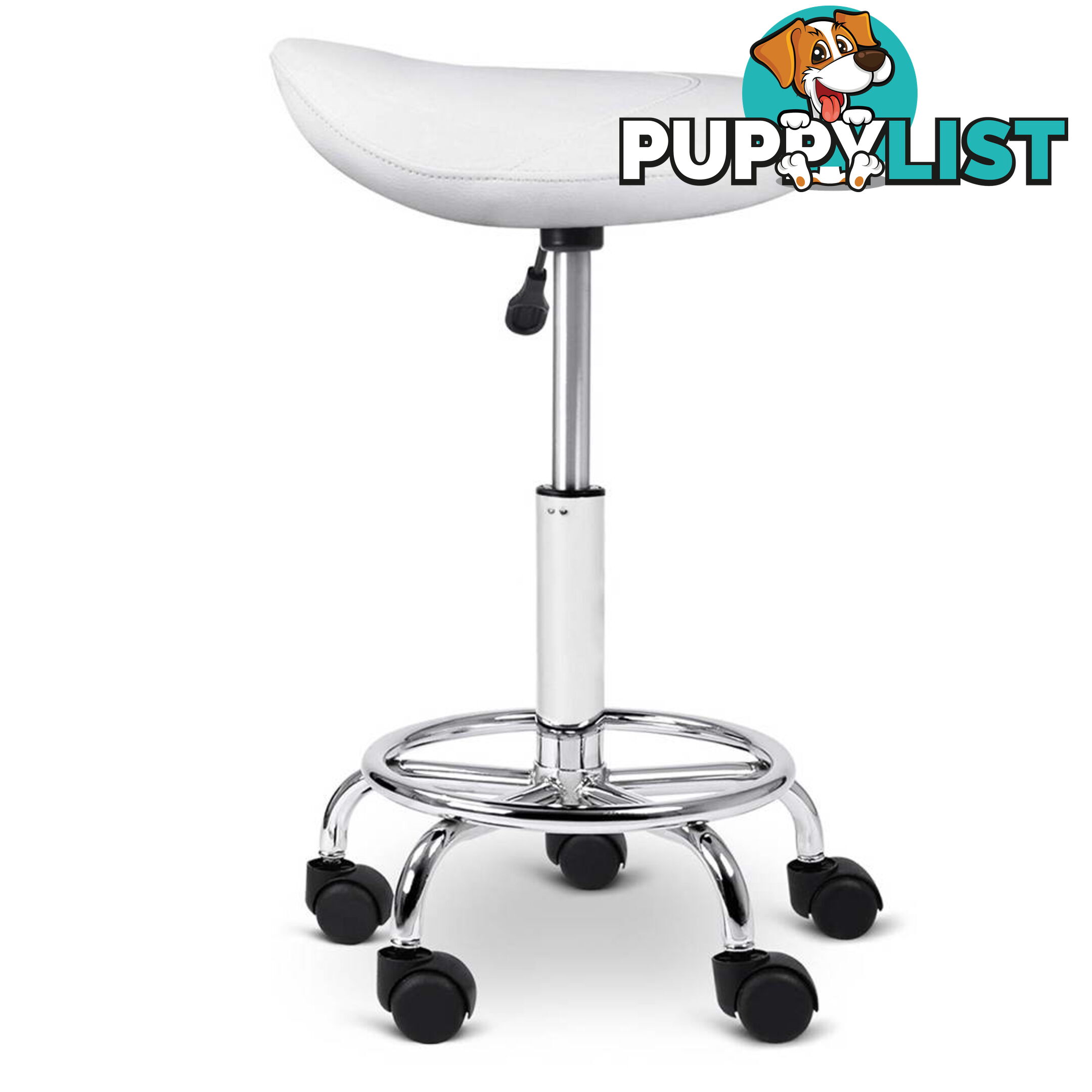Saddle PU Swivel Salon Stool White