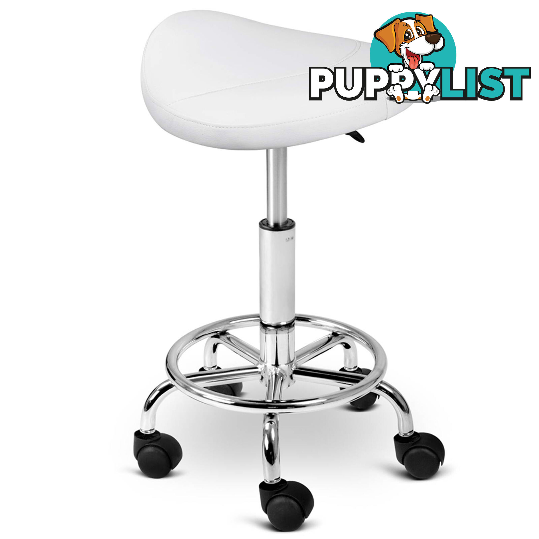 Saddle PU Swivel Salon Stool White