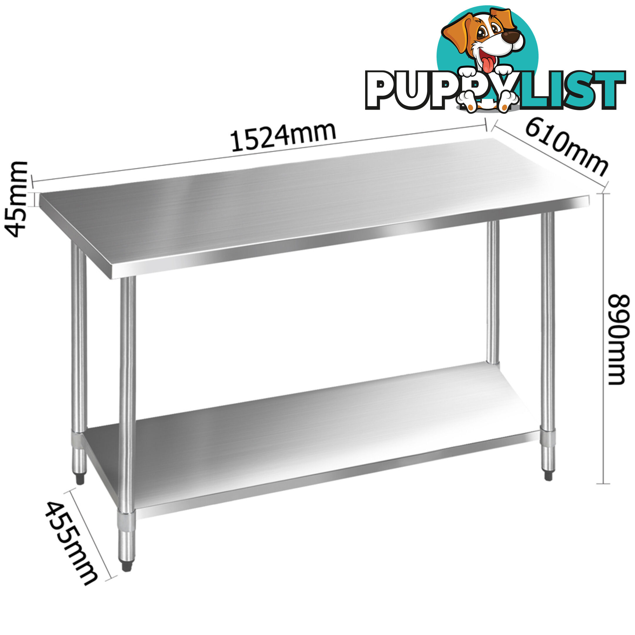 304 Stainless Steel Kitchen Work Bench Table 1524mm