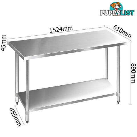 304 Stainless Steel Kitchen Work Bench Table 1524mm