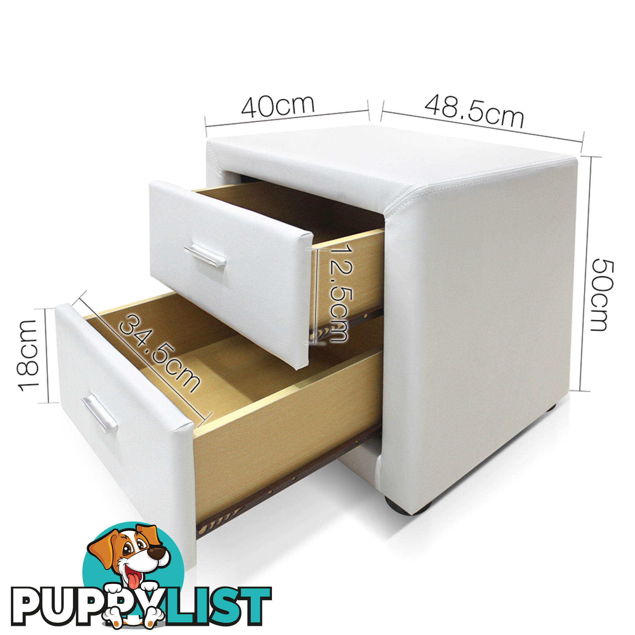 Deluxe PU Leather 2 Drawers Cabinet White