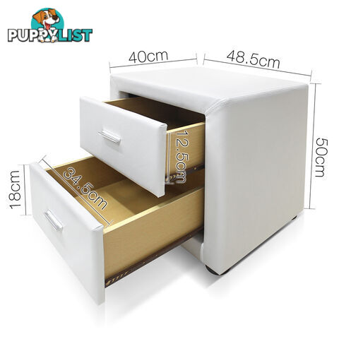 Deluxe PU Leather 2 Drawers Cabinet White