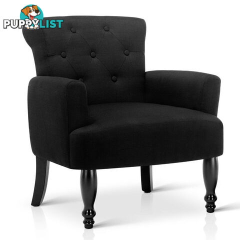 Wing Armchair French Provincial Linen Fabric Black