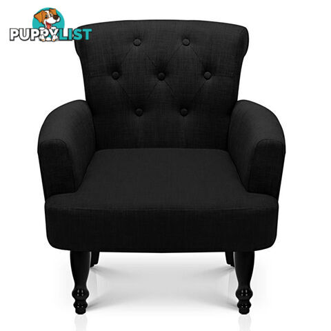 Wing Armchair French Provincial Linen Fabric Black