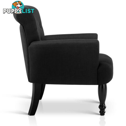 Wing Armchair French Provincial Linen Fabric Black