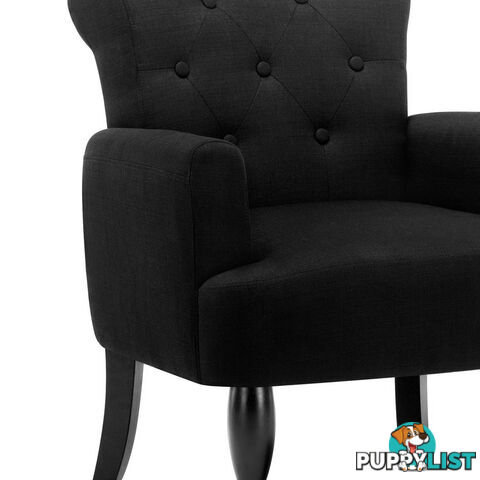 Wing Armchair French Provincial Linen Fabric Black