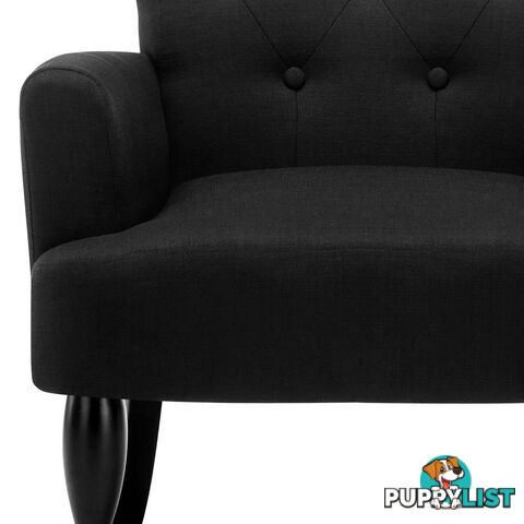 Wing Armchair French Provincial Linen Fabric Black