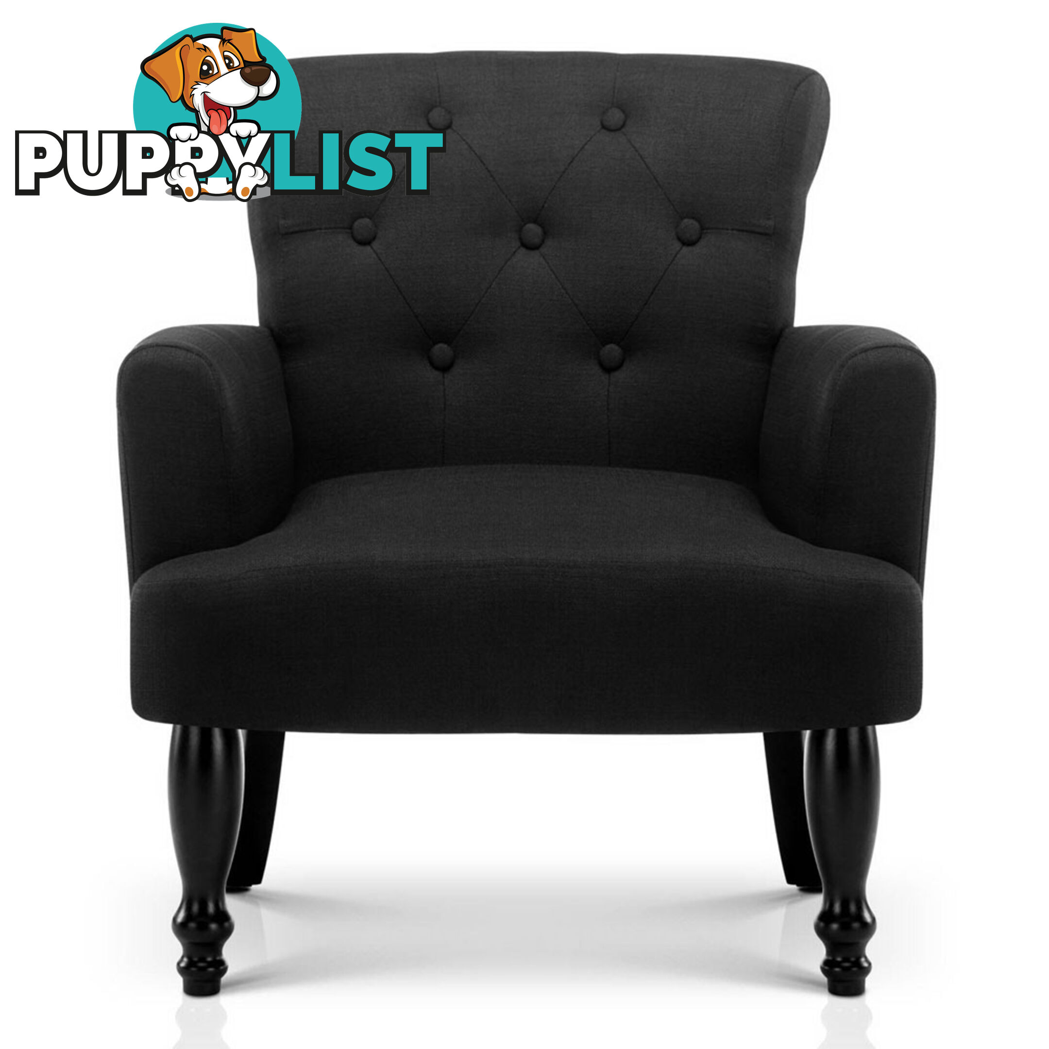 Wing Armchair French Provincial Linen Fabric Black