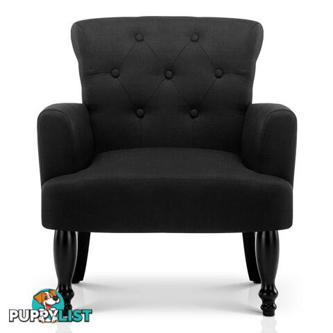 Wing Armchair French Provincial Linen Fabric Black