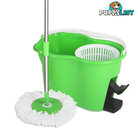 360 Degree Spinning Mop Microfibre Spin Dry Bucket with 2 Mop Heads - Green