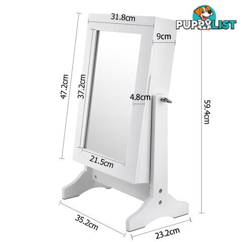 Table top Jewellery Cabinet w/ Mirror White