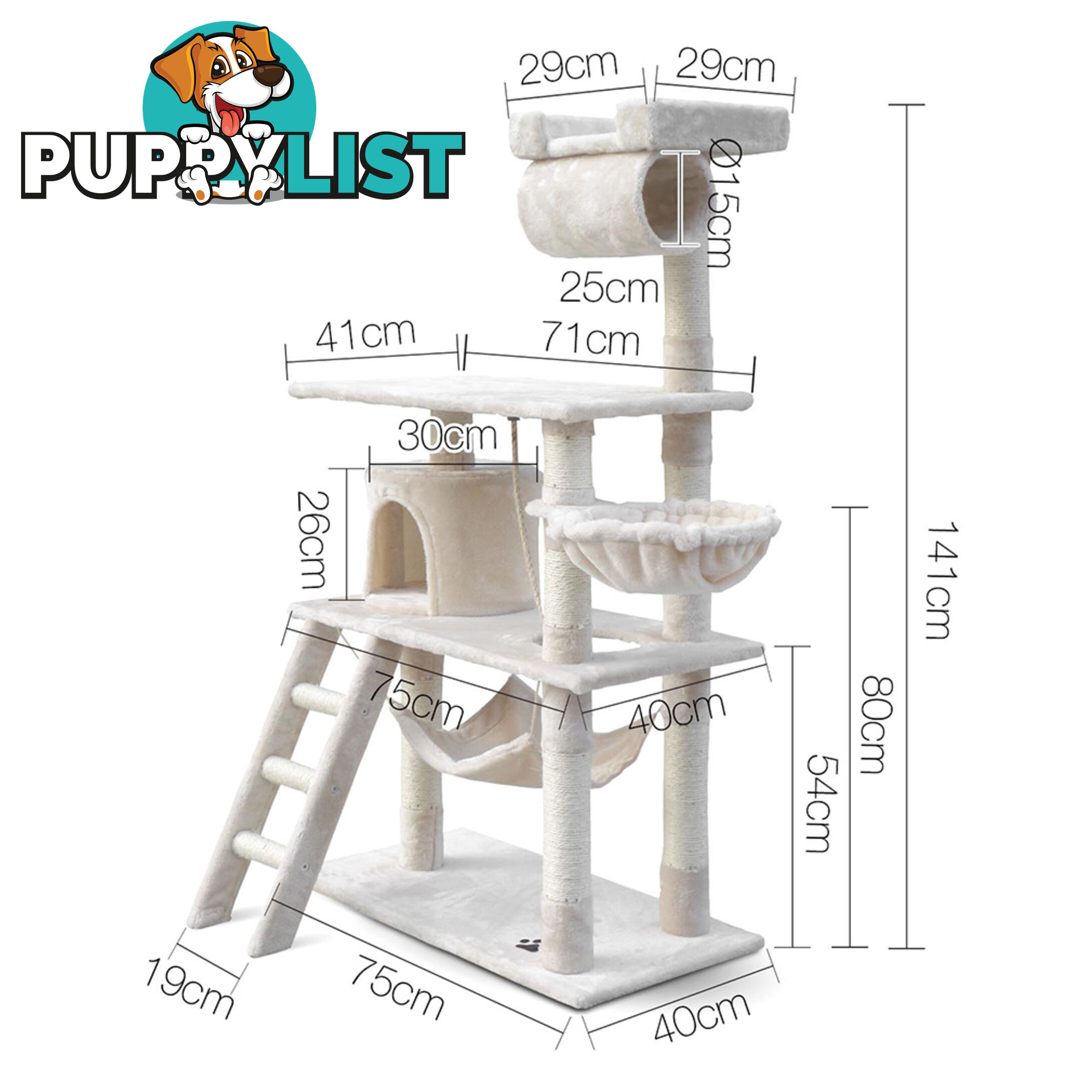 Cat Scratching Post  Tree House Condo 141cm Beige