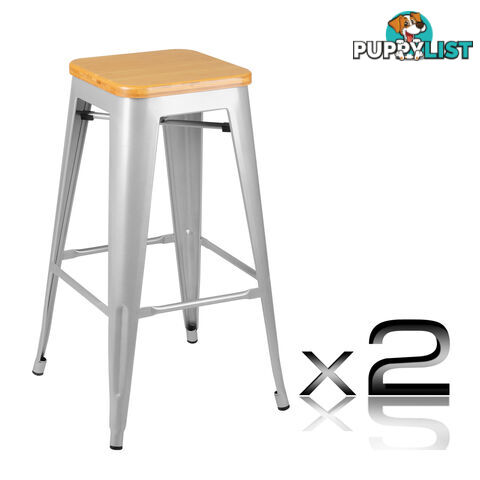 Set of 2 Replica Tolix Bar Stool Bamboo Seat 76cm Metal