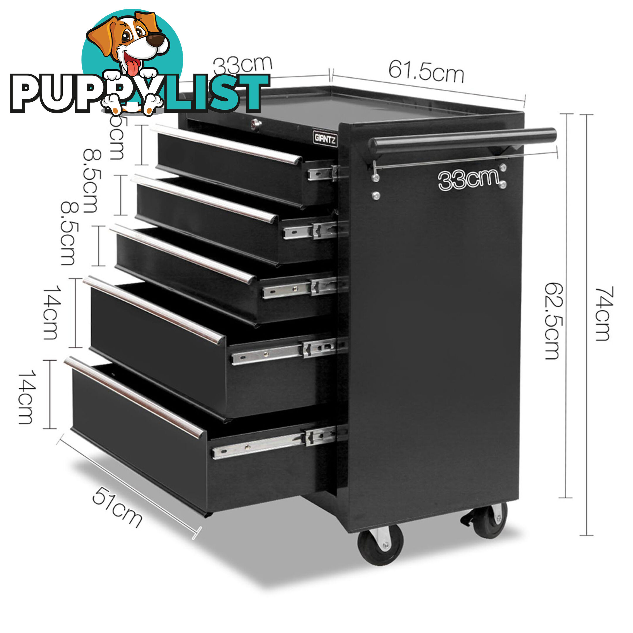 5 Drawers Roller Toolbox Cabinet  Black