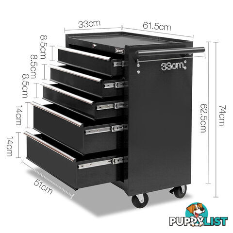 5 Drawers Roller Toolbox Cabinet  Black