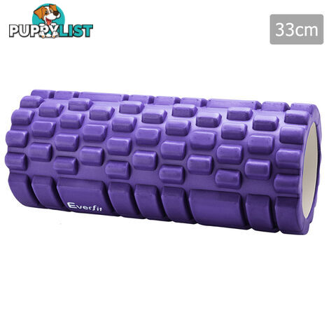 Yoga Gym Pilates EVA Grid Foam Roller Purple 33 x 14cm