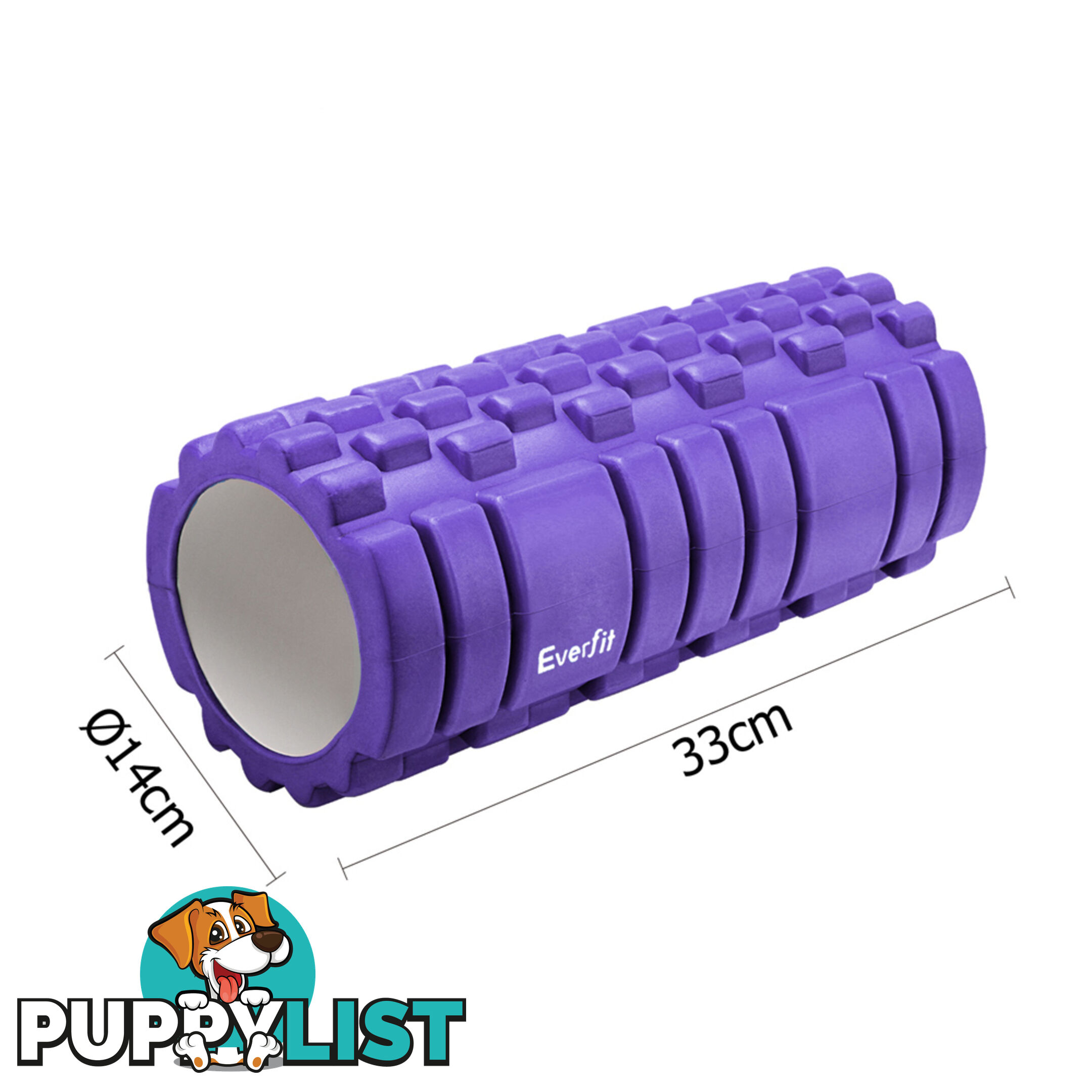 Yoga Gym Pilates EVA Grid Foam Roller Purple 33 x 14cm