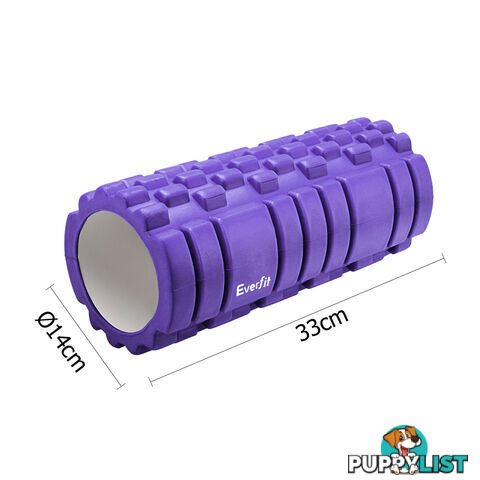 Yoga Gym Pilates EVA Grid Foam Roller Purple 33 x 14cm