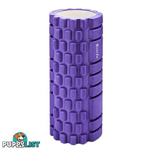 Yoga Gym Pilates EVA Grid Foam Roller Purple 33 x 14cm