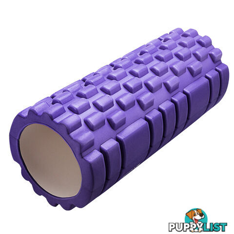 Yoga Gym Pilates EVA Grid Foam Roller Purple 33 x 14cm