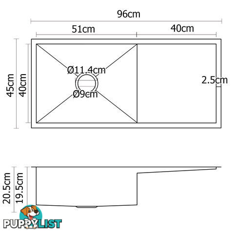 Stainless Steel Kitchen/Laundry Sink w/ Strainer Waste 960x450mm