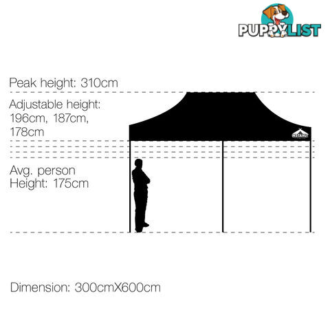 3m x 6m Pop-up Garden Outdoor Gazebo Black