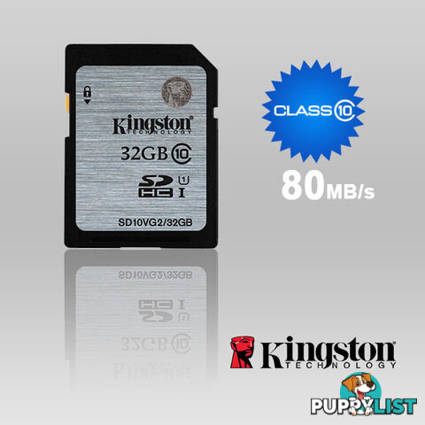 KINGSTON 32GB SDHC Class10 UHS-I 80MB/s Read Flash Card  Retail  (SD10VG2/32GBFR)