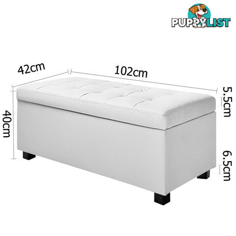 Large Ottoman PU Leather Chest Storage Box Foot Stool White