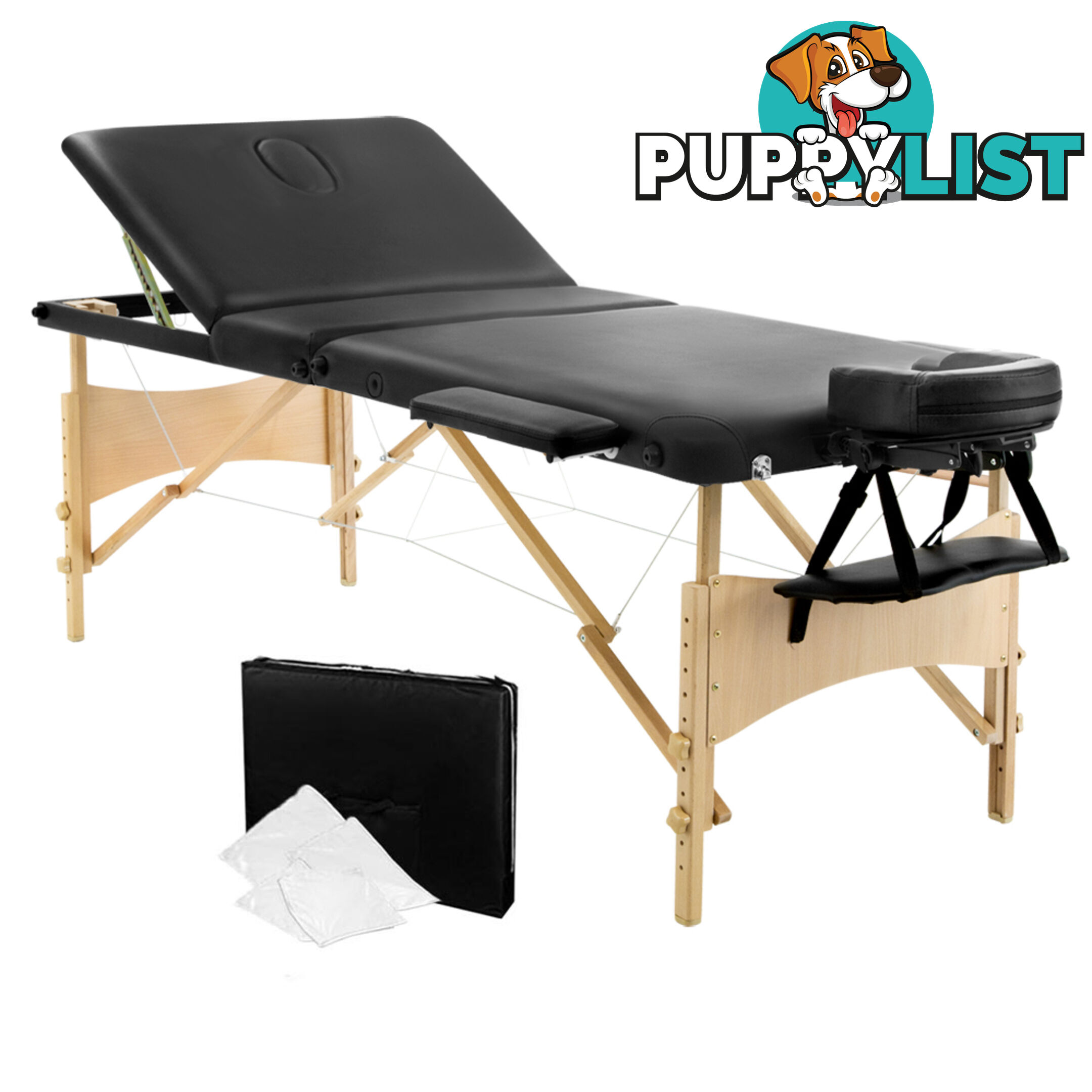 Portable Wooden 3 Fold Massage Table Chair Bed Black 70 cm