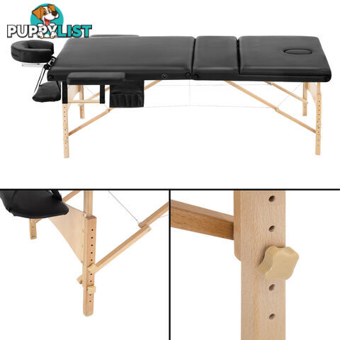 Portable Wooden 3 Fold Massage Table Chair Bed Black 70 cm