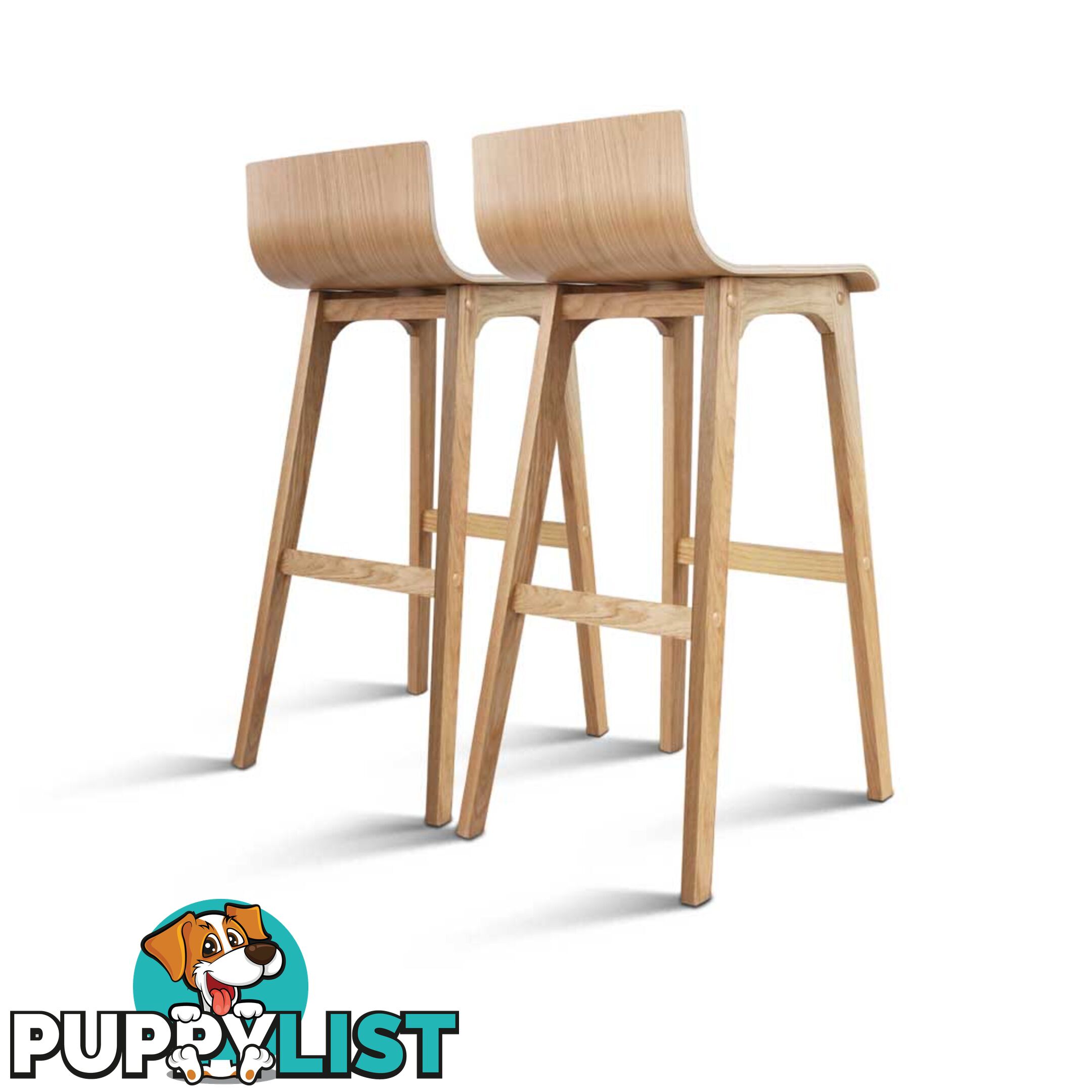 Set of 2 Oak Wood Bar Stools - Natural