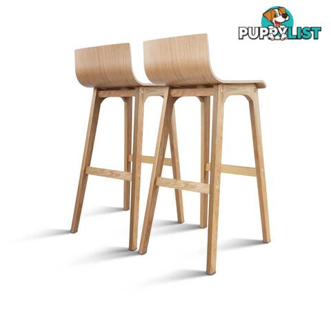 Set of 2 Oak Wood Bar Stools - Natural