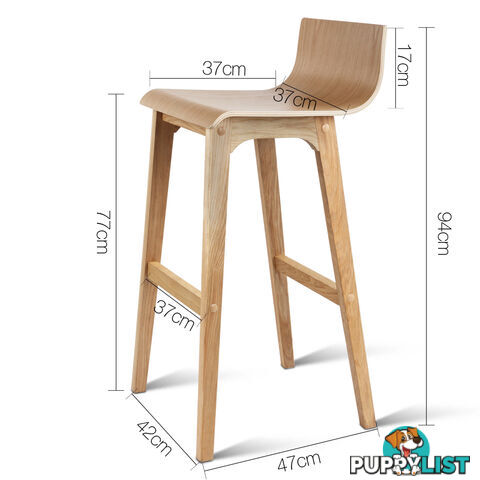 Set of 2 Oak Wood Bar Stools - Natural