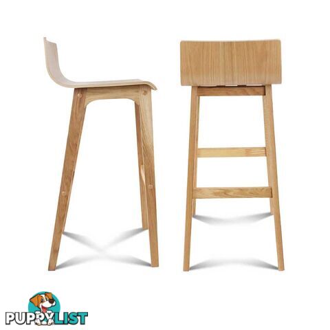 Set of 2 Oak Wood Bar Stools - Natural