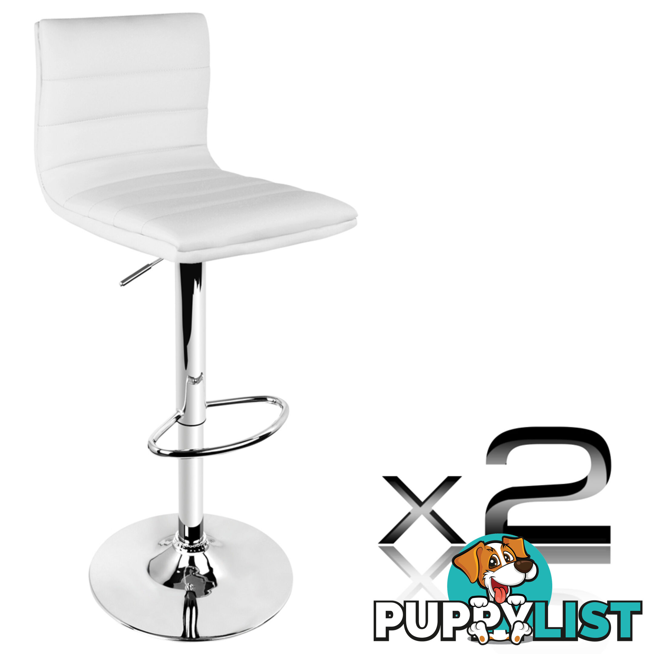 Set of 2 PU Leather Kitchen Bar Stool White