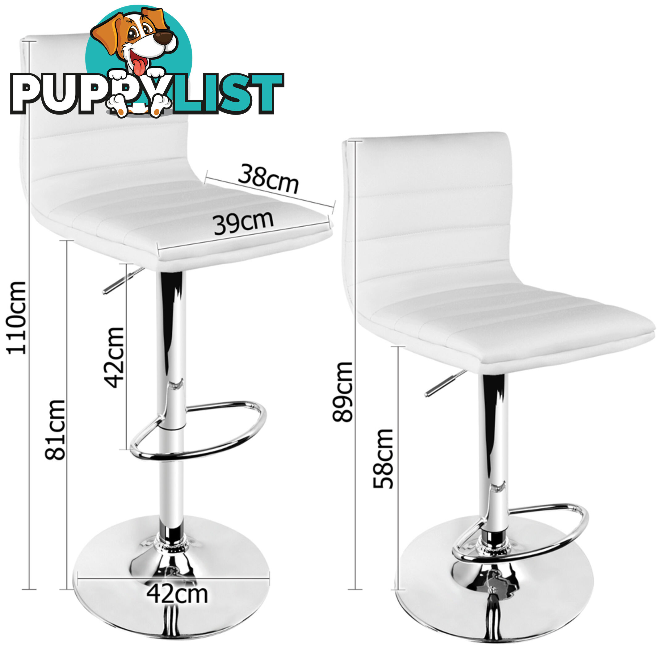 Set of 2 PU Leather Kitchen Bar Stool White