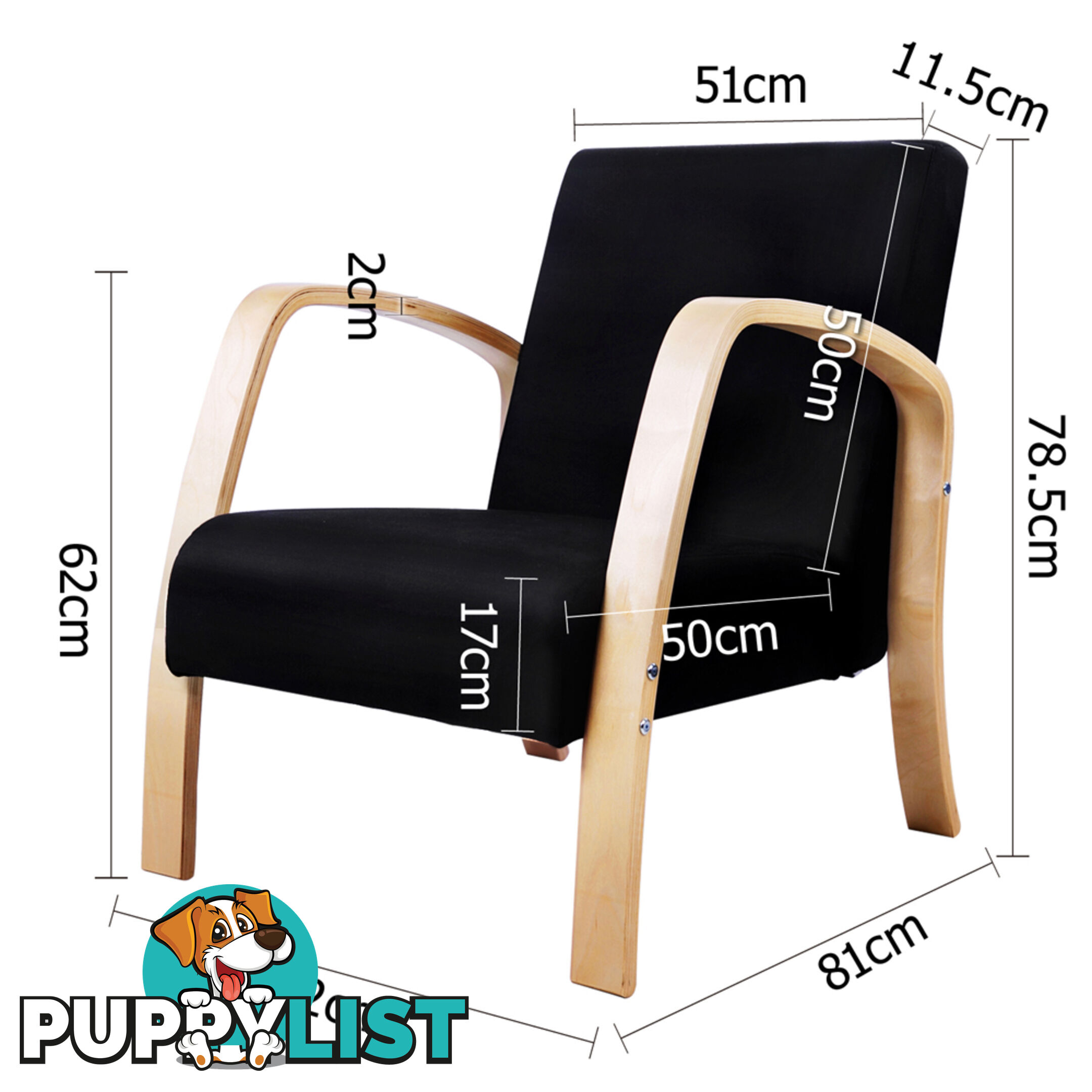 Birch Plywood Fabric Sofa Arm Chair Black