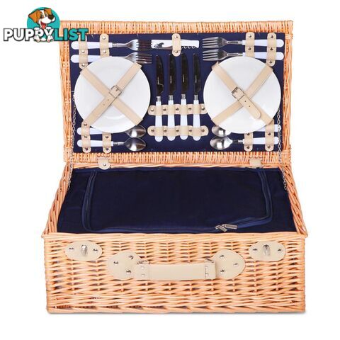 4 Person Picnic Basket Set with Cooler Bag Blanket - Navy