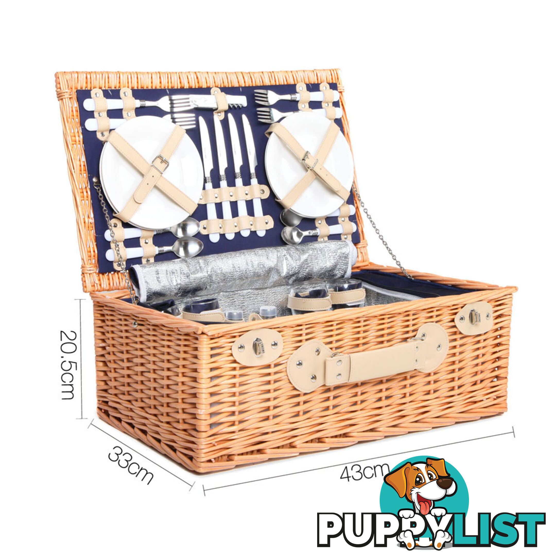 4 Person Picnic Basket Set with Cooler Bag Blanket - Navy