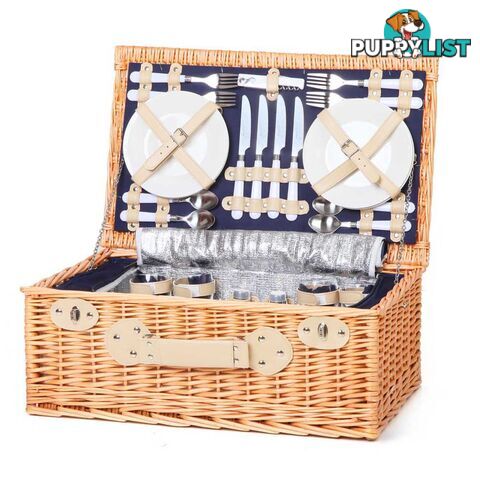 4 Person Picnic Basket Set with Cooler Bag Blanket - Navy