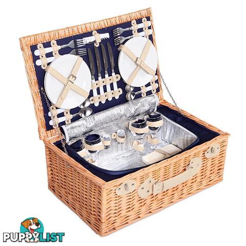 4 Person Picnic Basket Set with Cooler Bag Blanket - Navy