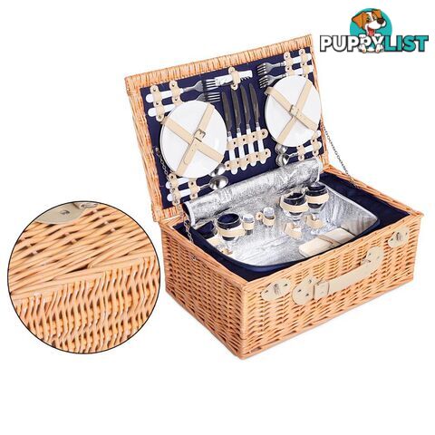 4 Person Picnic Basket Set with Cooler Bag Blanket - Navy