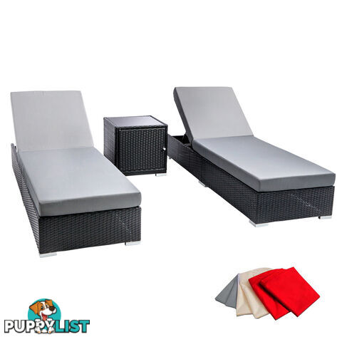 3 pcs Black Wicker Rattan 2 Seater Outdoor Lounge Set Grey